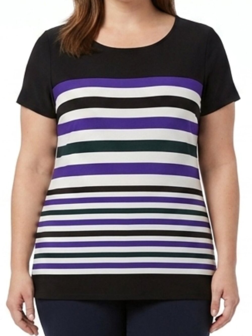 Brody Myles Zip Back Striped Pull On Short Sleeve Blouse-Sz. Lrg